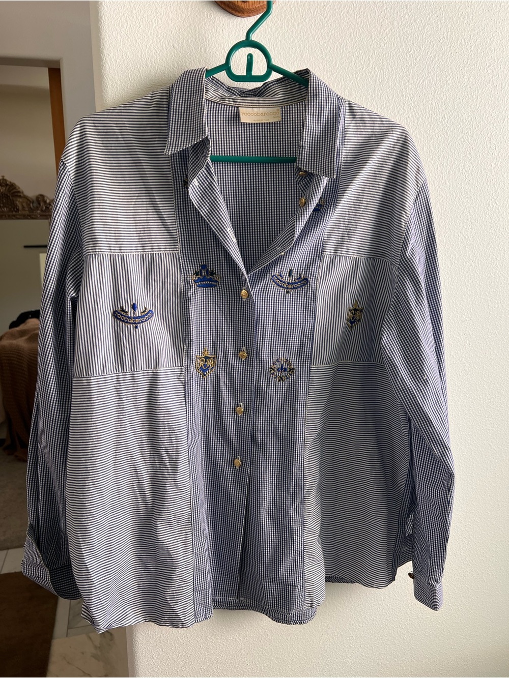 Striped Blue and White Embroidered Button-Up Shirt